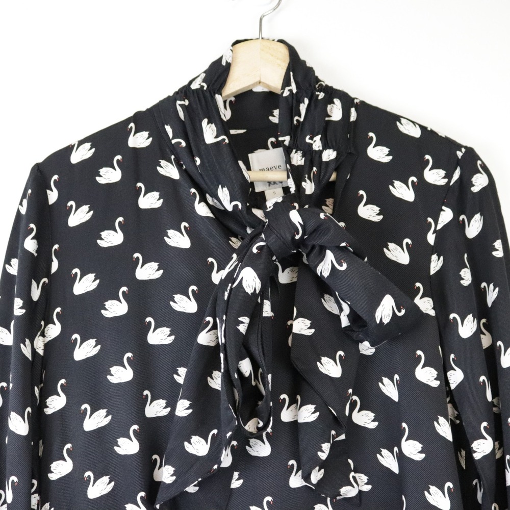 Anthropologie Maeve Caroline Tie-Neck Mini Dress Swan Print Small - Picture 5 of 11